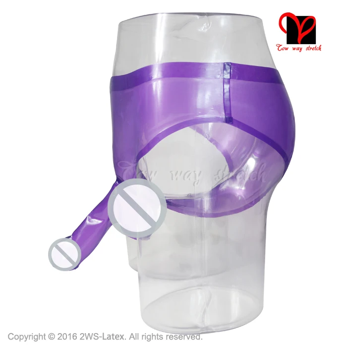 Sexy Transparent Purple Latex briefs with glued penis sheath Rubber underwear with condom pants Shorts KZ-020