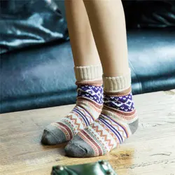 Шерстяные смеси Ретро книги по искусству стиль кашемир домашние носки милые женские носки для девочек зимние красочные Multi узор толще