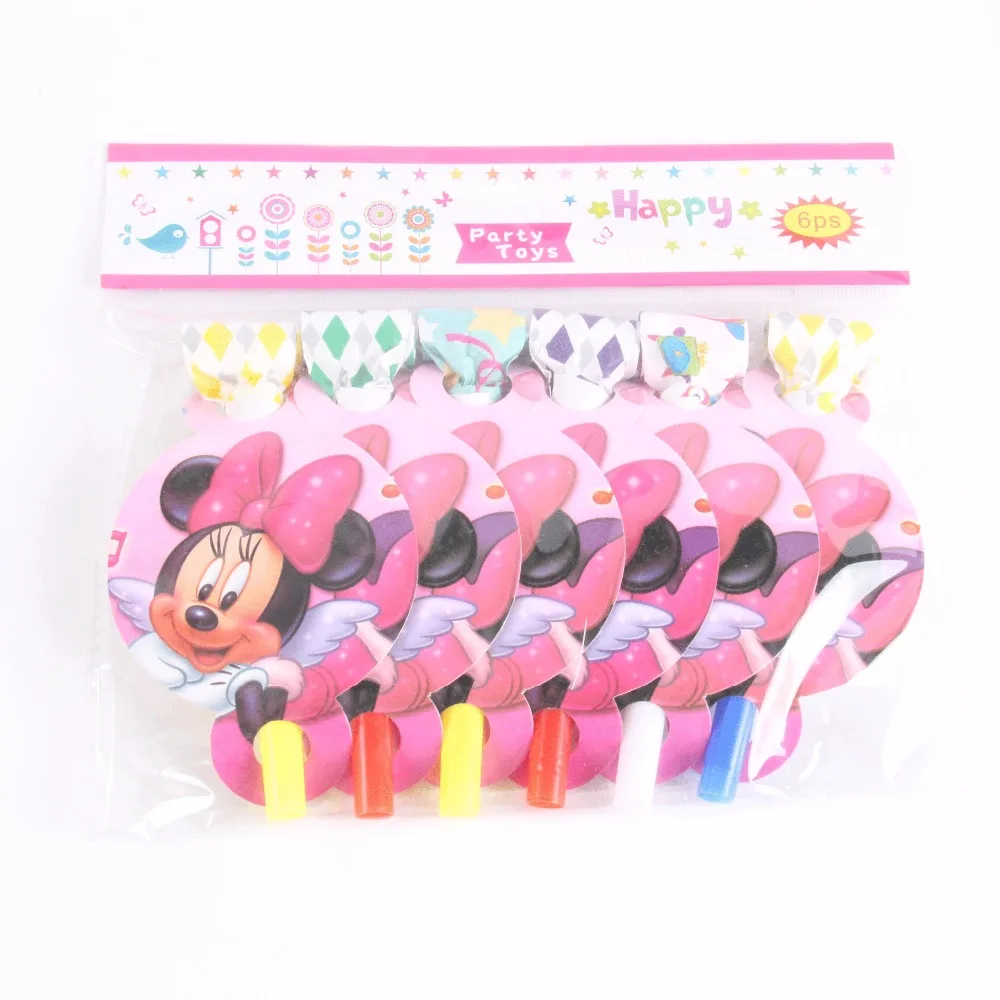 

6 pcs/lot Cartoon Minnie Mouse Them Party Blowout Kids Birthday Party Decoration Fuentes Del Partido Event Party Supplies
