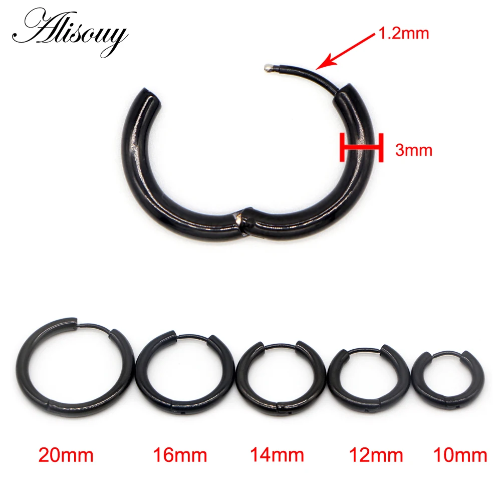 

Alisouy 1 PCS Rock Stainless Steel Hoop Earrings Huggie Simple Style Circle Hoop Earring Earrings for Women Man 3mm Silver Black