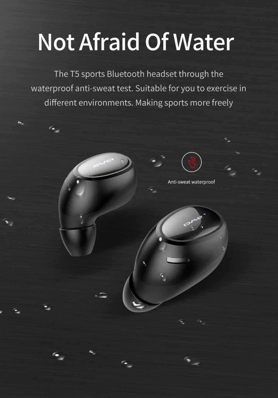 Наушники-вкладыши AWEI T5 наушники-вкладыши TWS с 5,0 Bluetooth наушники Беспроводной наушники 3D стерео гарнитура с микрофоном, наушники с зарядный чехол для iPhone samsung