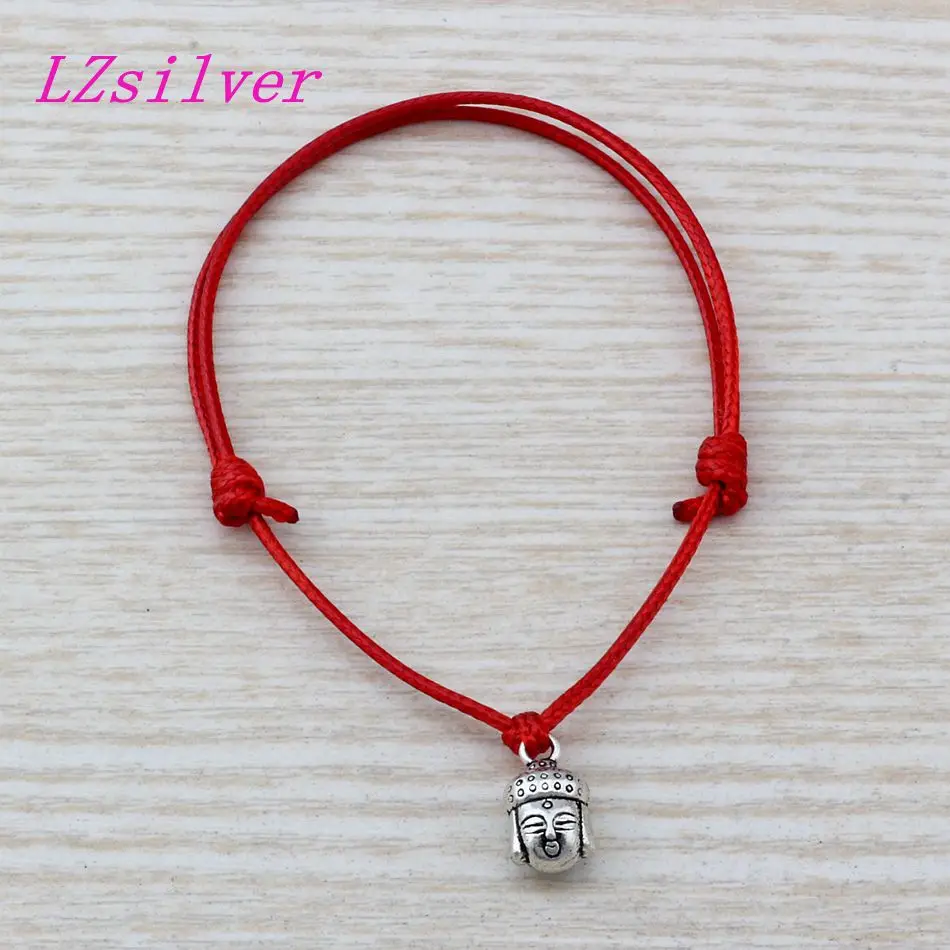 

Hot ! 20pcs Adjustable Bracelets Antique silver Alloy Buddha head Charm Adjustable RED Waxes rope Bracelet B-63