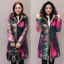 Printed Thicker Winter Down Cotton Jacket Hooded Female Plus size Parka