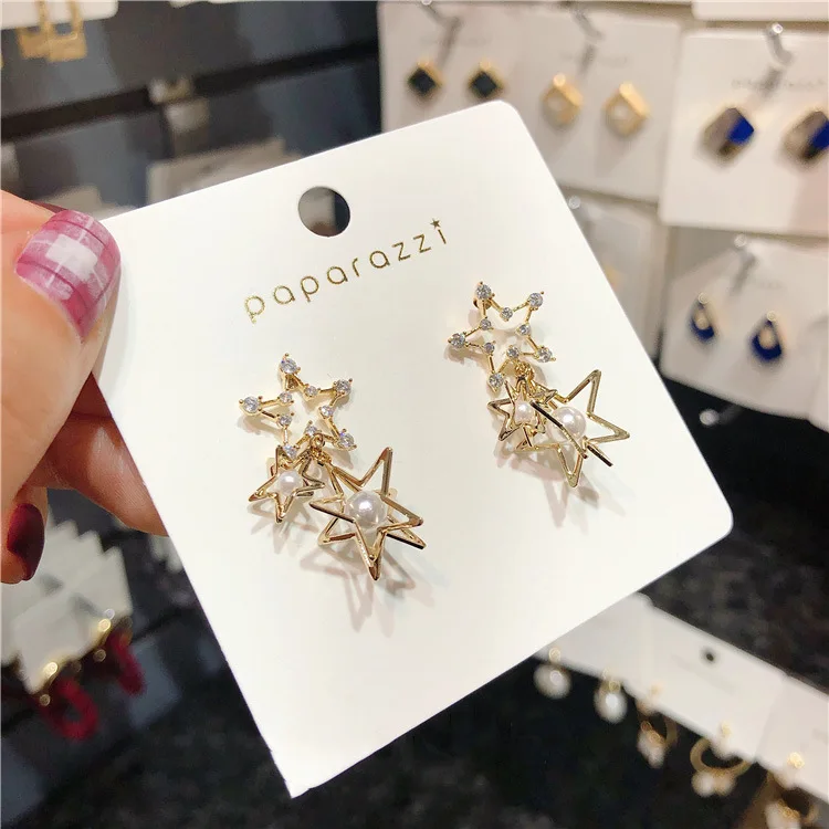 MENGJIQIAO Летний стиль корейский кристалл звезда имитация жемчуга DropEarrings для женщин Мода Золотой Цвет Pendientes подарки