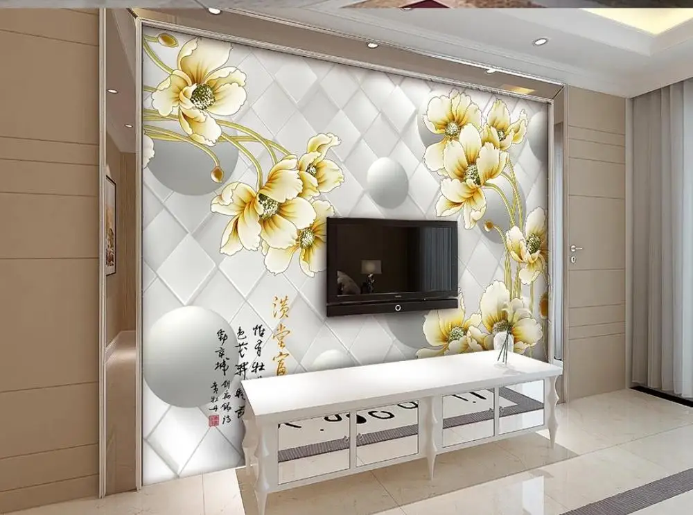 

Factory direct private custom 3d full house rich ball flower TV sofa living room bedroom background wallpaper mural