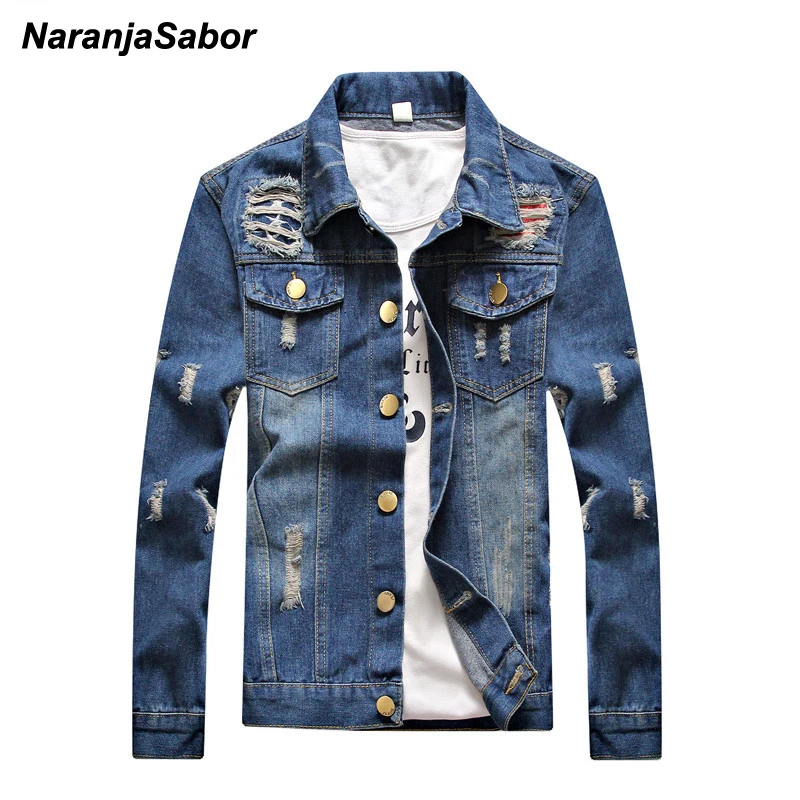 NaranjaSabor 2017 Autumn font b Men s b font Denim Coats Slim Bomber font b Jacket