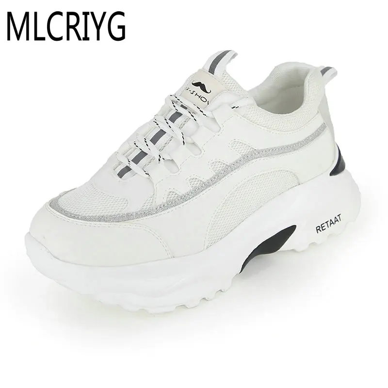 

Size 35-40 2019 New Fashion Women Leisure Sneakers PU Elastic Band Spring Shoes Woman High Heels Platform Cozy Female Wild Shoe