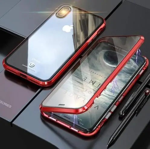 Tongdaytech магнитное закаленное стекло чехол для Iphone XS MAX X XR 360 чехол s двустороннее стекло металлический чехол для Iphone 8 7 6S Plus - Цвет: RED