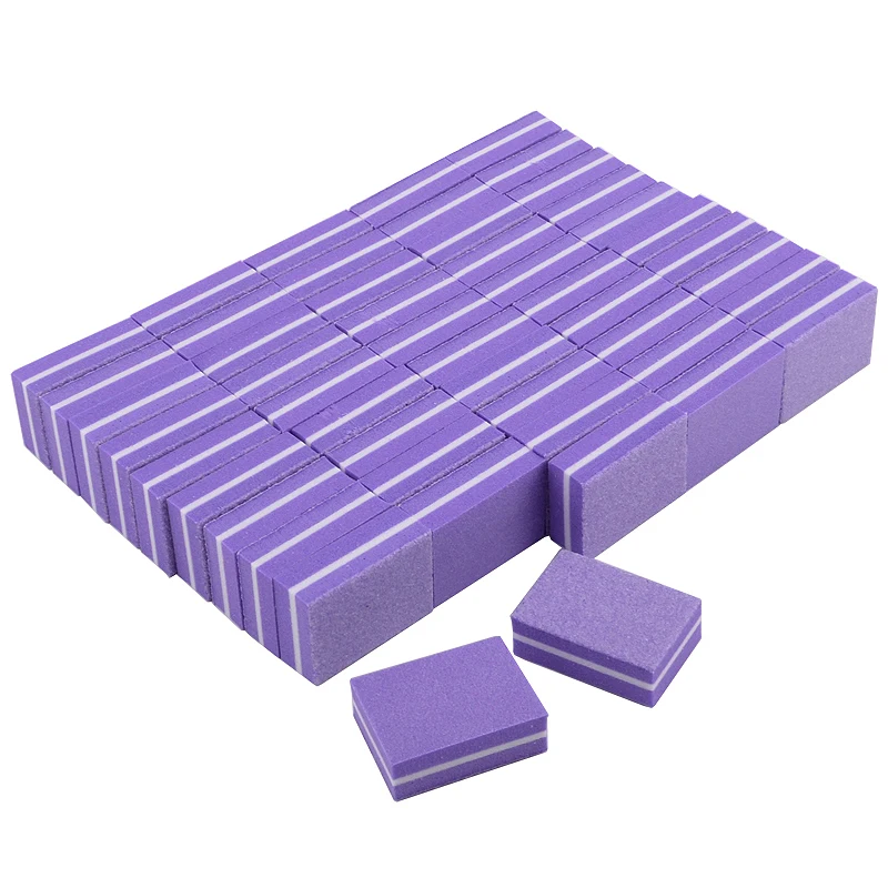 100Pcs Professional Nail Files Sanding Mini Small Purple Buffer Block Buffer Manicure Polish 100/180 Nail Art Sponge Tools