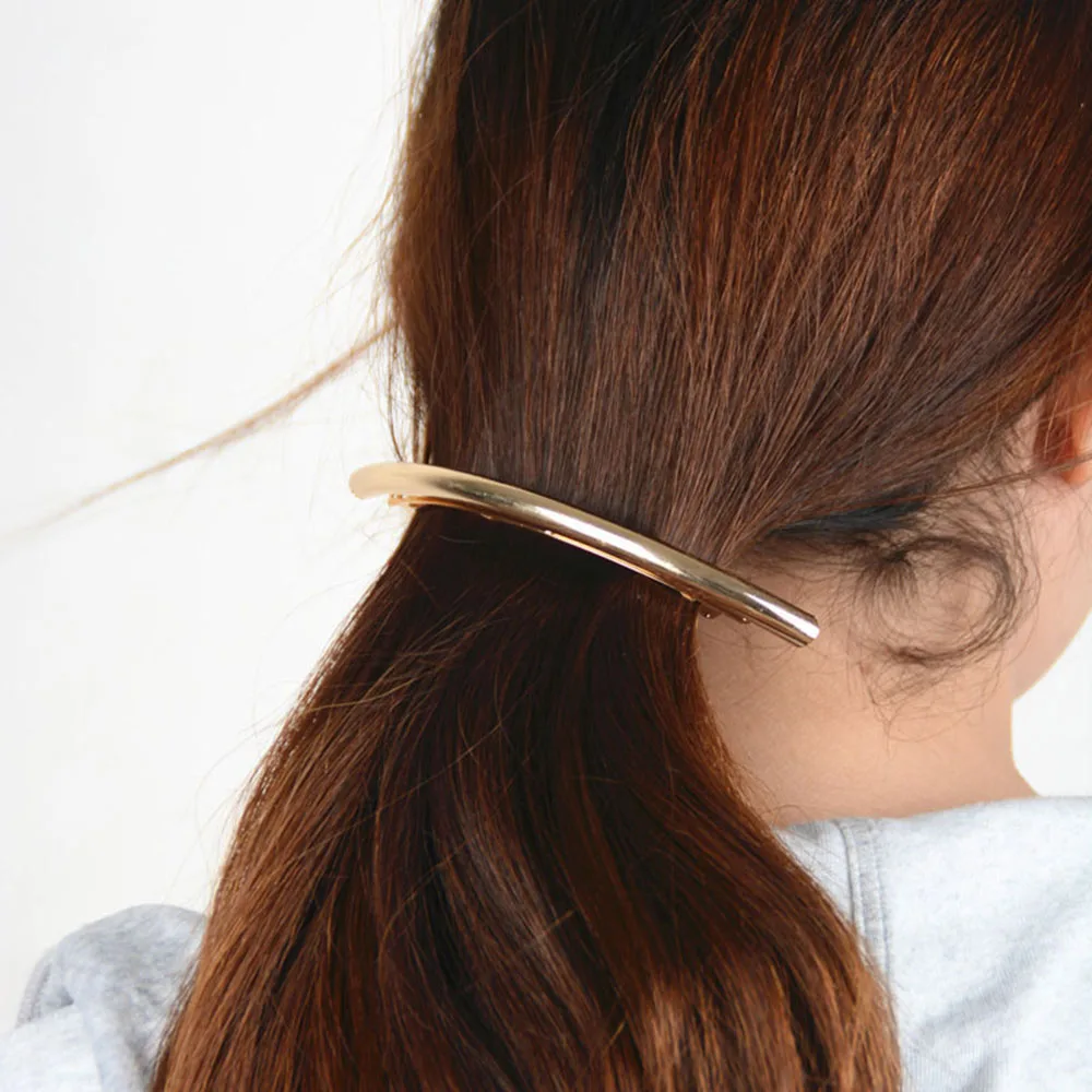 Metal Gold/Silver Plain Big Tube ARC shape Barrettes Hair Clips