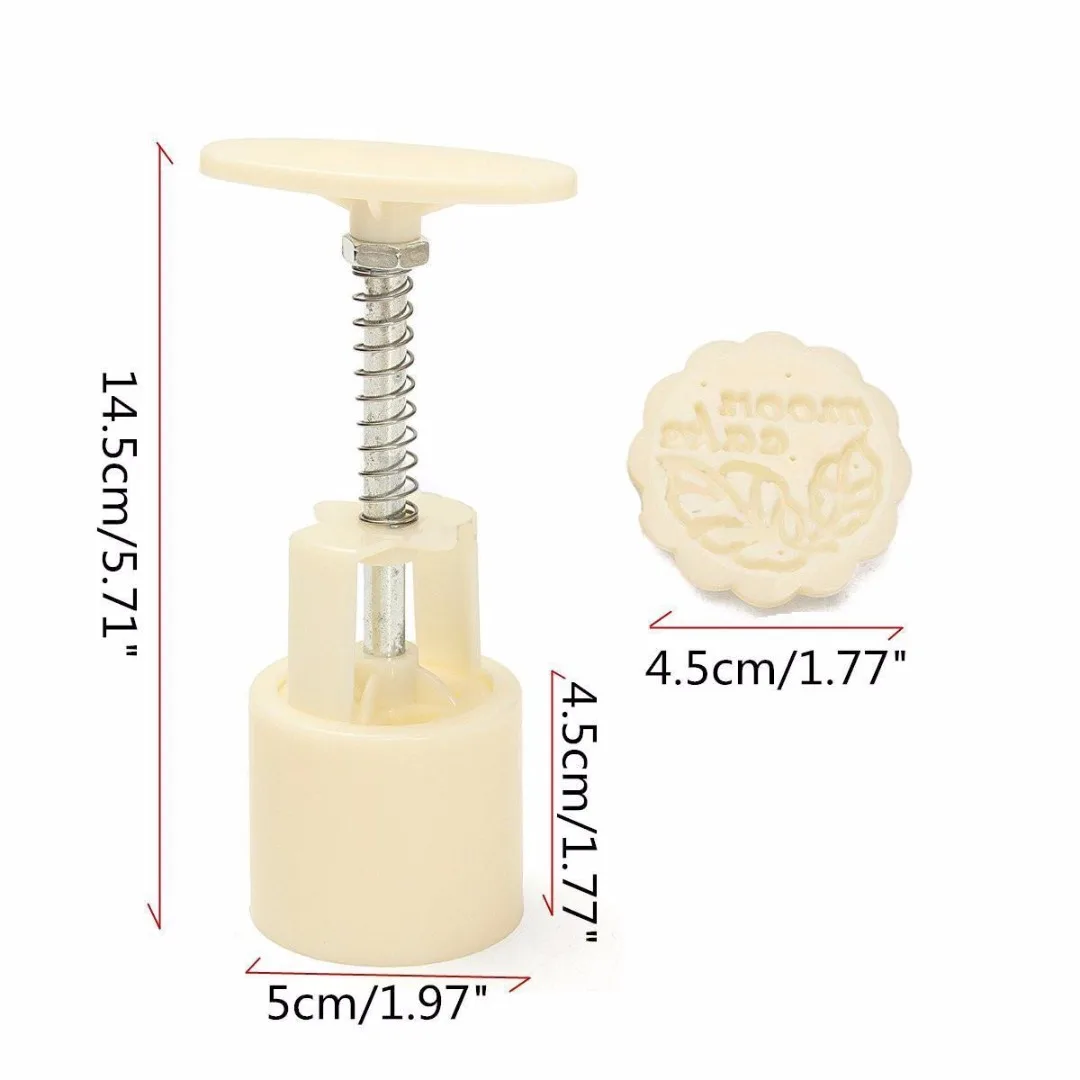 JX-LCLYL 3D Round Moon Cake Mould Set Biscuit Mooncake With 4 Stamps Home DIY Beige New