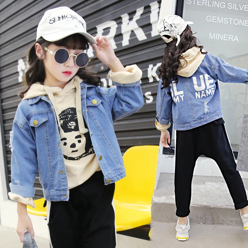 

Denim Jackets For Girls 4 5 6 7 8 9 10 11 12 13 Years Hooded Letter Jeans Jacket Toddler Girl Clothing Children Coat Kot Ceket