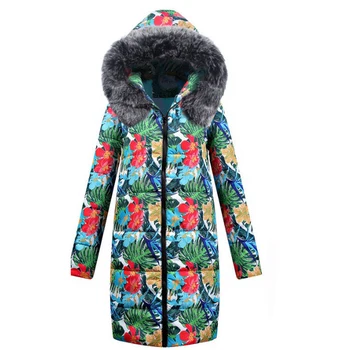 

Winter long down jacket women fashion printing coat women's clothing manteau femme hiver Keep warm Cotton clothing S1618