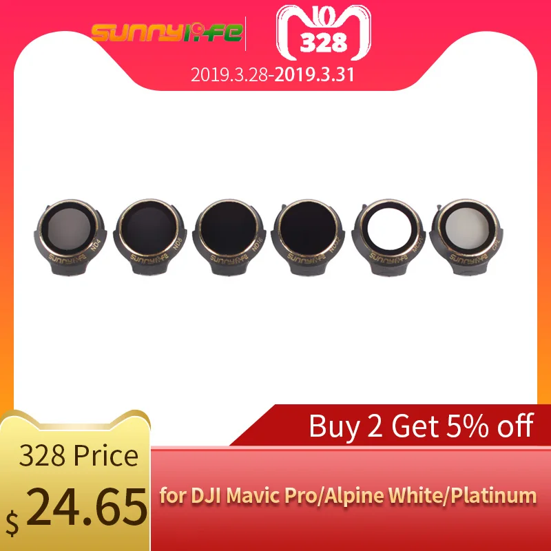 

Sunnylife 6Pcs MCUV CPL ND4 ND8 ND16 ND32 Lens Filter Set for DJI Mavic Pro/Alpine White/Platinum for DJI Drone UAV Flight Kits
