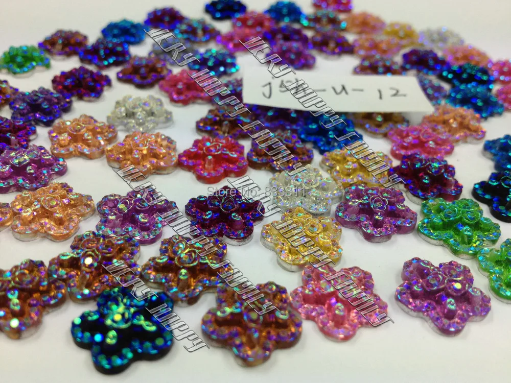 wholesale 12mm Resin 200ps Sew on Mixed Color Flower Rhinestones