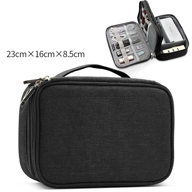 Tanie Wodoodporna 2 warstwy USB torba do przechowywania kabli elektronicznych organizator pokrowiec na cyfrowe gadżety podróży telefon komórkowy ładowanie mobilne uchwyt ładowarki