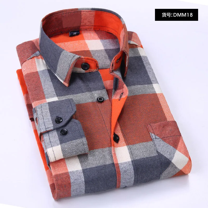 Aoliwen/Повседневная мужская рубашка из фланели и хлопка на осень и весну с длинным рукавом, мужские модные рубашки, облегающие, приятный материал - Цвет: AO-DMM18
