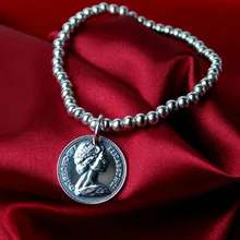 Ювелирное изделие из стерлингового серебра 925 пробы, старый Фенечка для женщин, серебряная монета