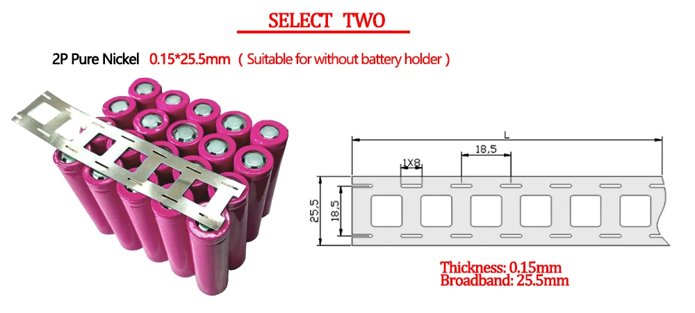 18650 батарея никелевая полоса 2P 0,15*25,5 мм высокой чистоты Чистый Никель для 18650 литиевой батареи сварочная Соединительная лента никелевый ремень