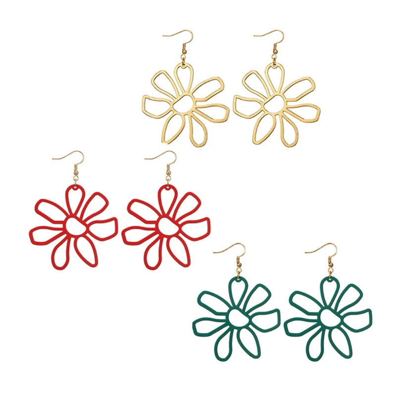 New Women Earrings Creative Hollow Flower Alloy Pendant Jewelry Fashion Brincos