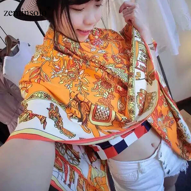 

New Satin Large Square Silk Scarf Women Printed Vintage Scarf Bandana Pashmina Female 130*130cm Silk Scarves Shawls Hijab Stoles