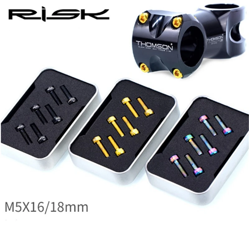 

RISK 6pcs M5*16/18MM Fixed Bolts for Bike Stem Seatpost Clamp Titanium Alloy Fixed Screws Bolts Cycling Accessories 3 Color