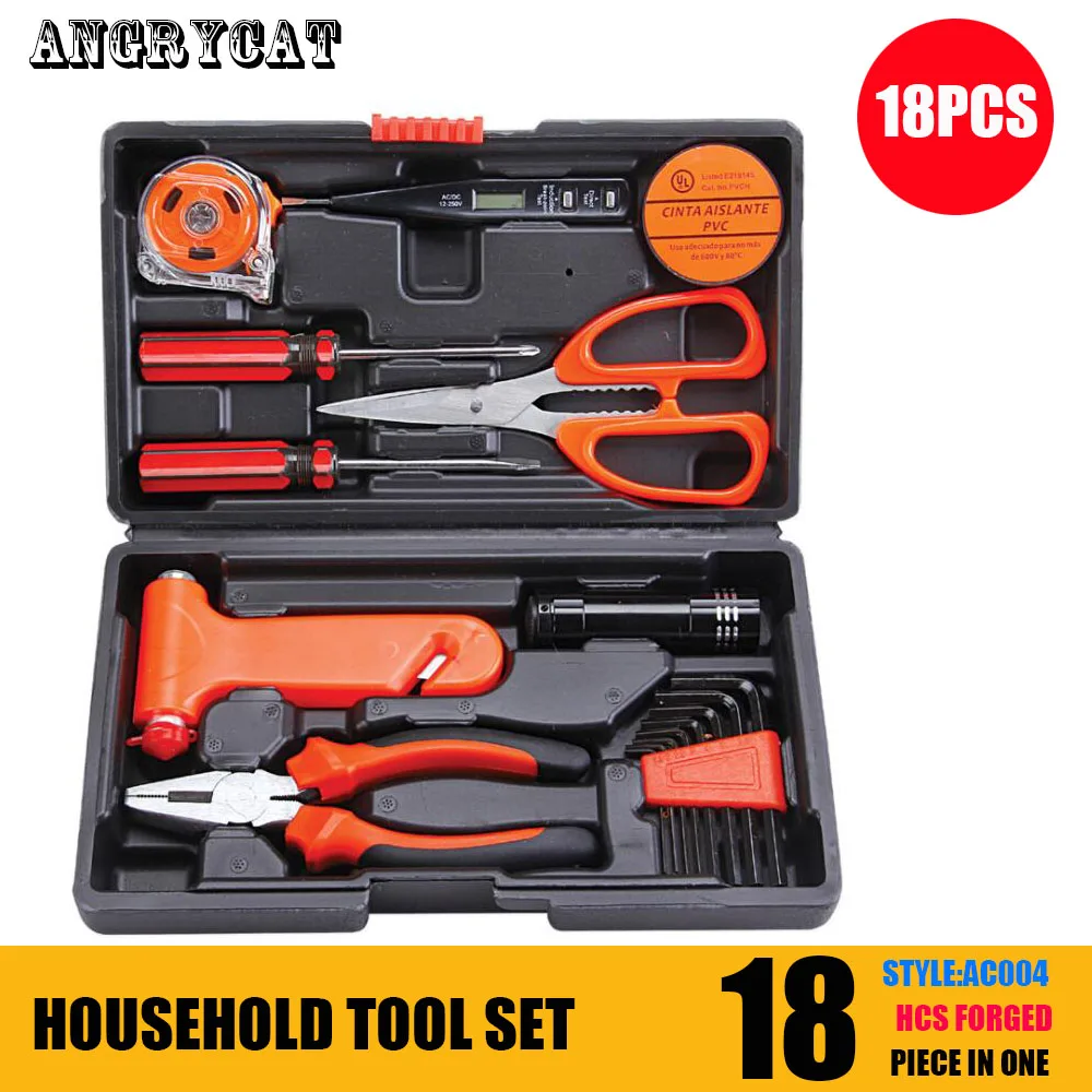 

18 PCS Socket Wrench Tool Set Auto Repair Mixed Tool Combination Package Hand Tool Kit with Plastic Toolbox Storage Case
