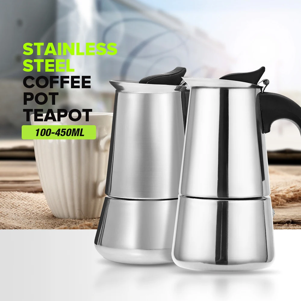

Original 100/200/300/450ML Stainless Steel Coffee Pot Moka Coffee Maker Teapot Mocha Stovetop Tool Filter Percolator Cafetiere