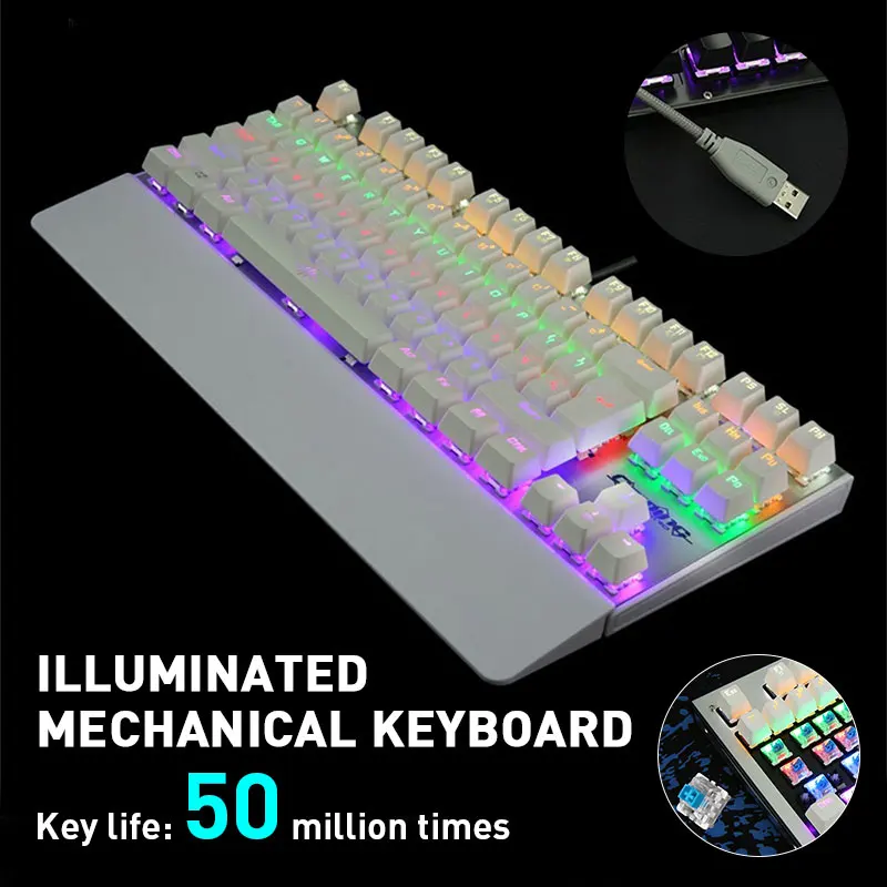 

Gaming Keyboard Mechanical Keyboard Blue Switch Keyboard 87 Keys Typing Professional Computer Durable 10 Backlight Modes