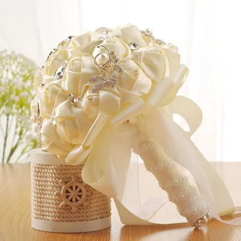 

Wedding Bouquet Crystal White Roses Artificial Silk Flowers Pearl Bridesmaid Bride Flowers Weddings Decoration Dropship F416
