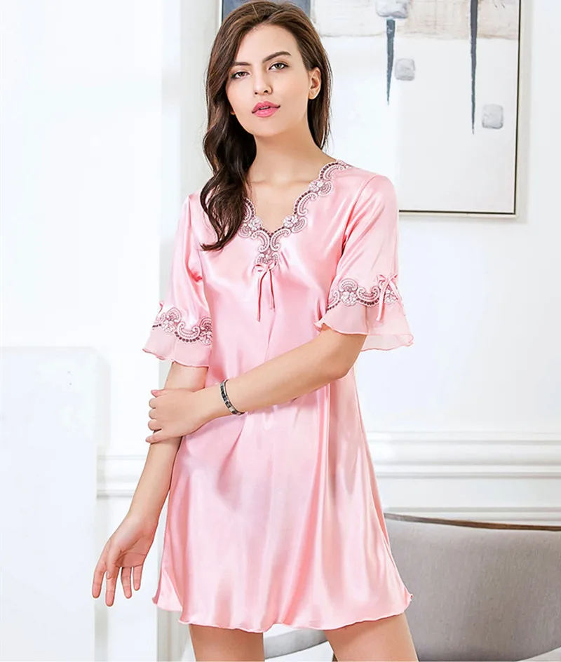 Satin Sexy Nightgowns For Womens Sleepwear Babydoll Nightdress Sexy
