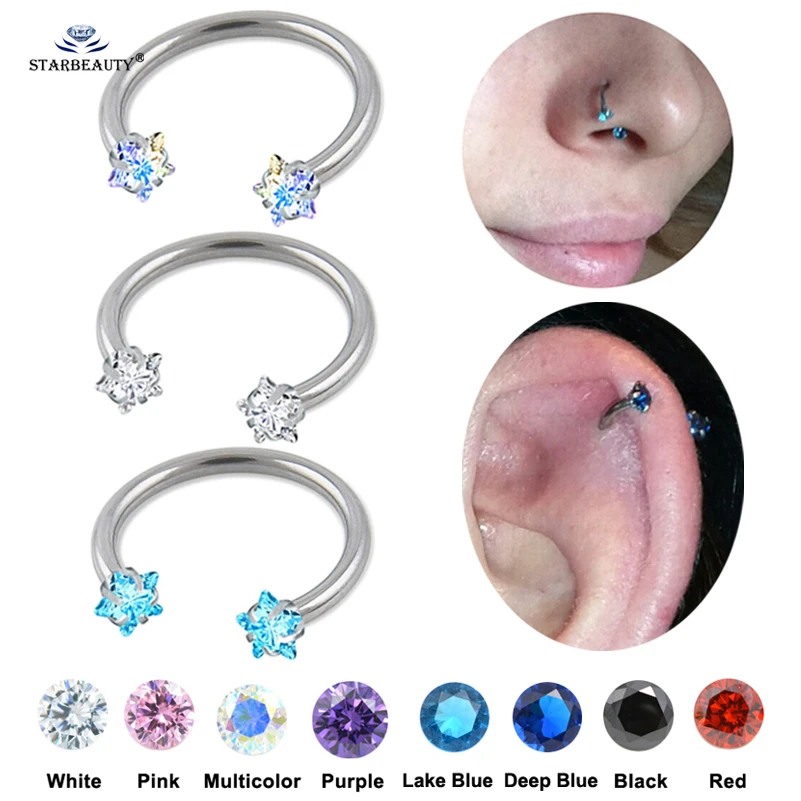 

Starbeauty 1pc 1.2x8mm White Crystal Star Nose Ring Helix Piercing Tragus Nose Piercing Nariz Cartilage Earrings Pircing Jewelry