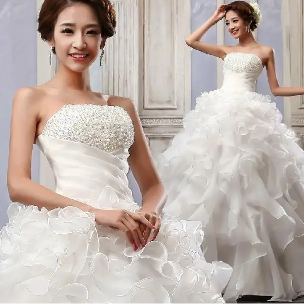 2015 Fashion Crystal Pearls Tube Top Bandage Bride Wedding Dresses