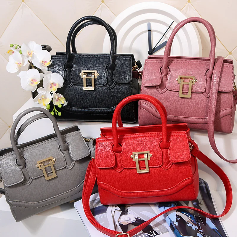 

KYYSLO Lock Women Leather Handbags European And American Fashion Shoulder Messenger Bag Large Capacity Pu Leather Handbags