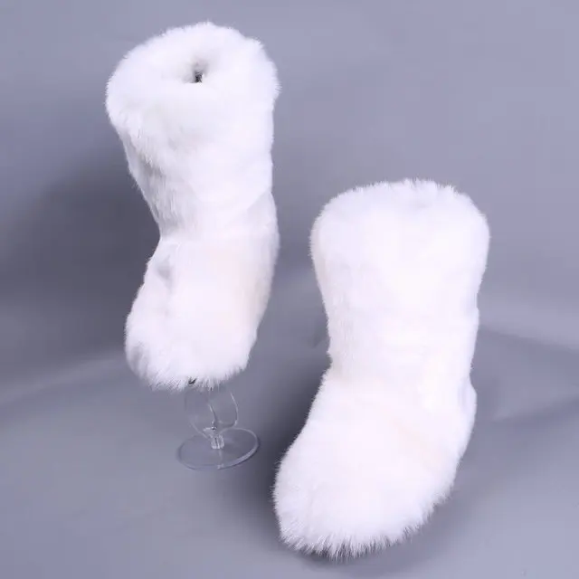 

SWONCO White Shoes Winter Snow Boots Woman 2019 Faux Fox Fur Ankle Boots Womens Warm Casual Shoes Female Black Snowboots Fur 44