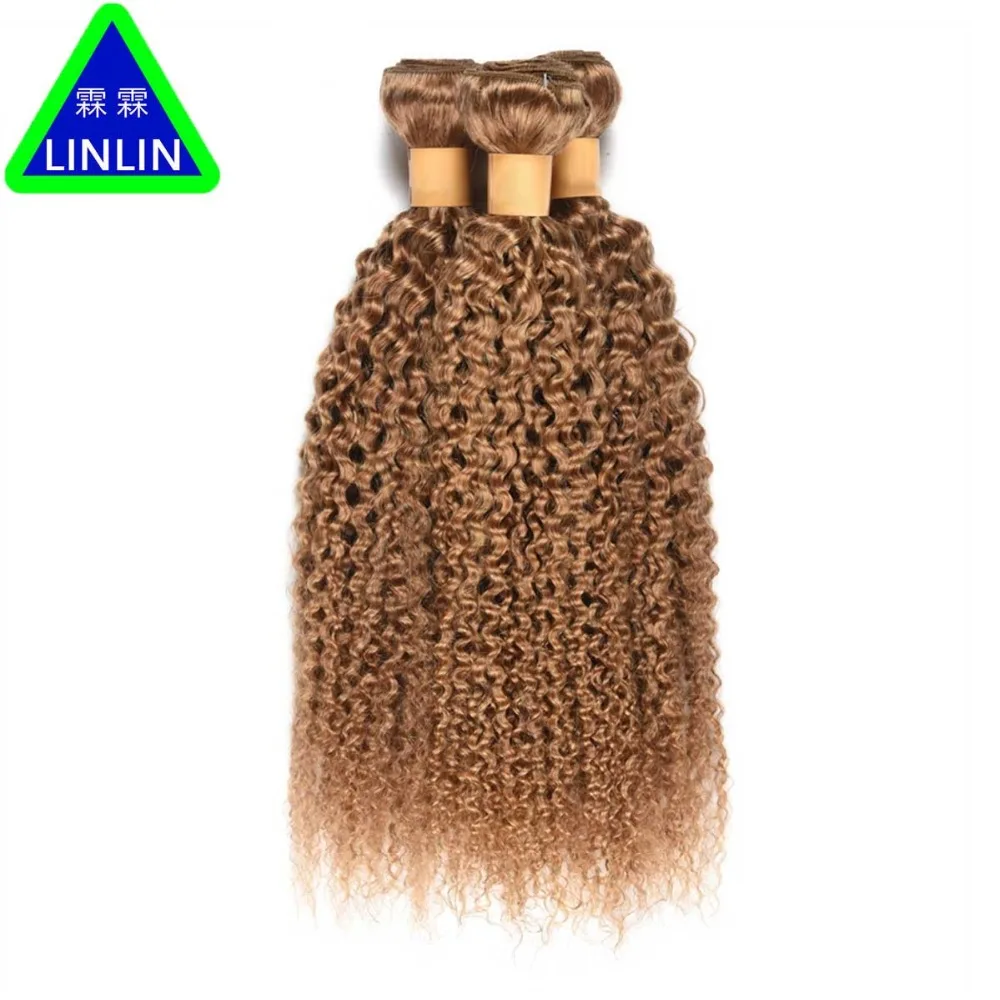 LINLIN Honey Blonde Color Burmese Kinky Curly Hair 3 Bundles #27 Human Hair Weaving Curl Hair Extensions Double WeftHair Rollers LINLIN Honey Blonde Color Burmese Kinky Curly Hair 3 Bundles #27 Human Hair Weaving Curl Hair Extensions Double WeftHair Rollers