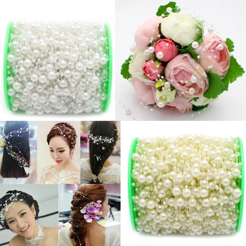 

Lucia crafts 60M/roll Mixed 3/8mm Artificial Pearls Beads Chain Garland Flowers For Wedding Bridal Bouquet Flower C0613