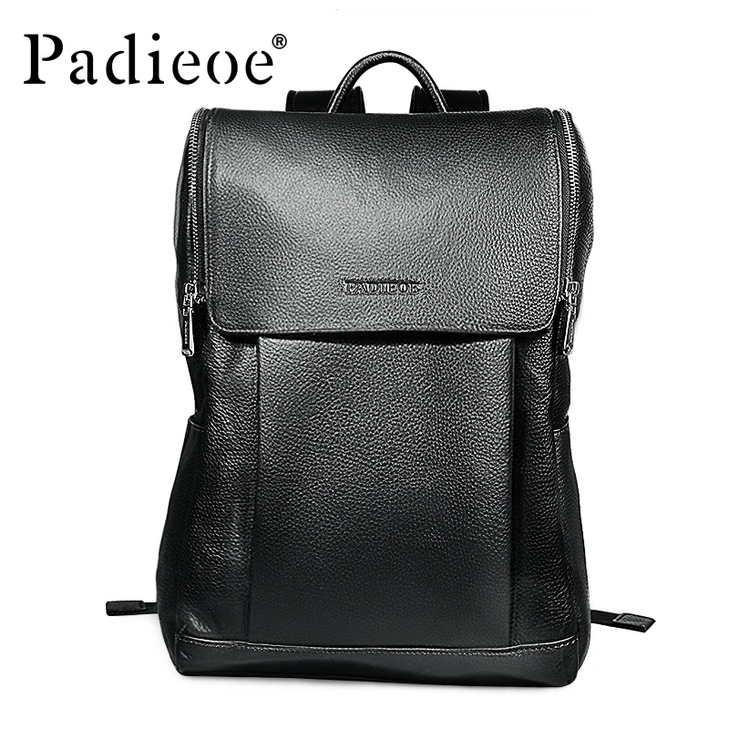 Padieoe 2017 New Design Fashion Casual Unisex Backpack High Quality Genuine Leather Solid Black School Rucksack Padieoe 2017 New Design Fashion Casual Unisex Backpack High Quality Genuine Leather Solid Black School Rucksack