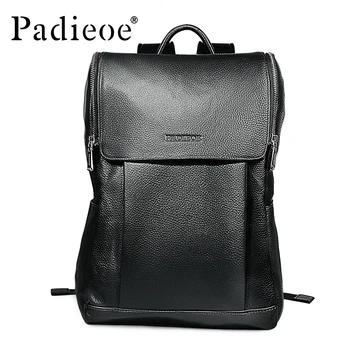 

Padieoe 2017 New Design Fashion Casual Unisex Backpack High Quality Genuine Leather Solid Black School Rucksack