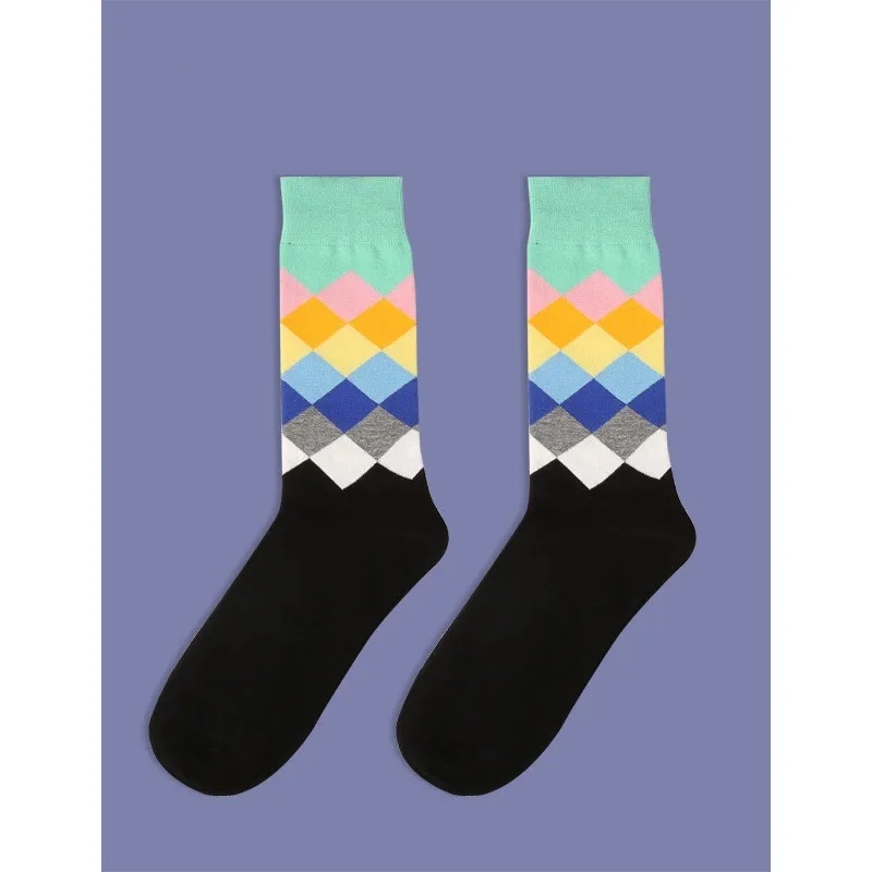 Бренд Happy Socks Harajuku стиль Мужские градиентный цветной носок Новинка Британский мужские Гольфы бизнес носки без пятки - Цвет: Black