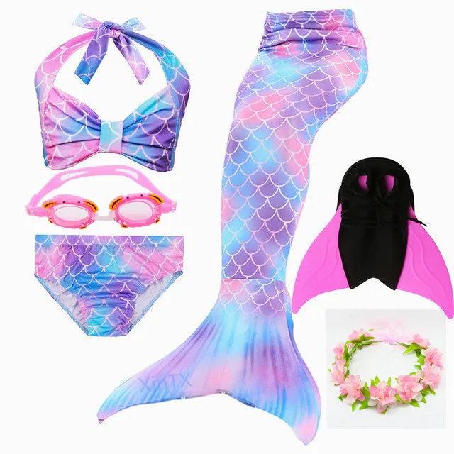 Детский летний купальный костюм с хвостом русалки для девочек, купальный костюм с плавниками, монофиновый Флиппер, детское пляжное бикини, купальные костюмы
