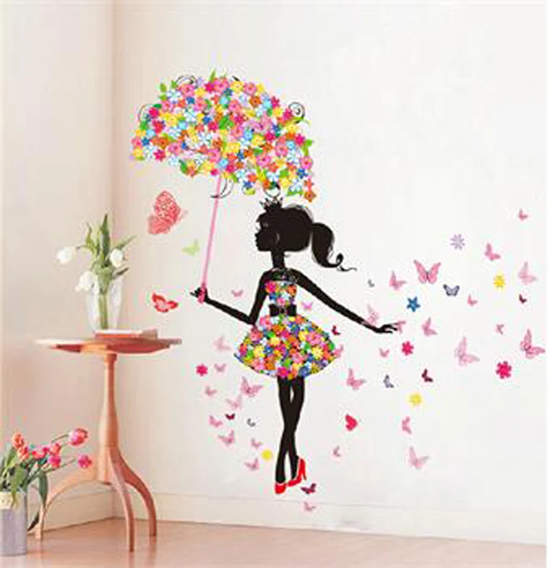 

1pcs New Creative Umbrella Wall Art Decal Sticker PVC Removable Mural PVC Home Decor Gift cute little girl wall stickers