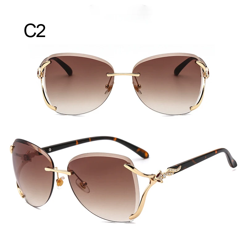 DRESSUUP бескаркасные солнцезащитные очки с бриллиантами трендовые Модные солнцезащитные очки женские бескаркасные обрезные очки L947 UV400 - Цвет линз: C2