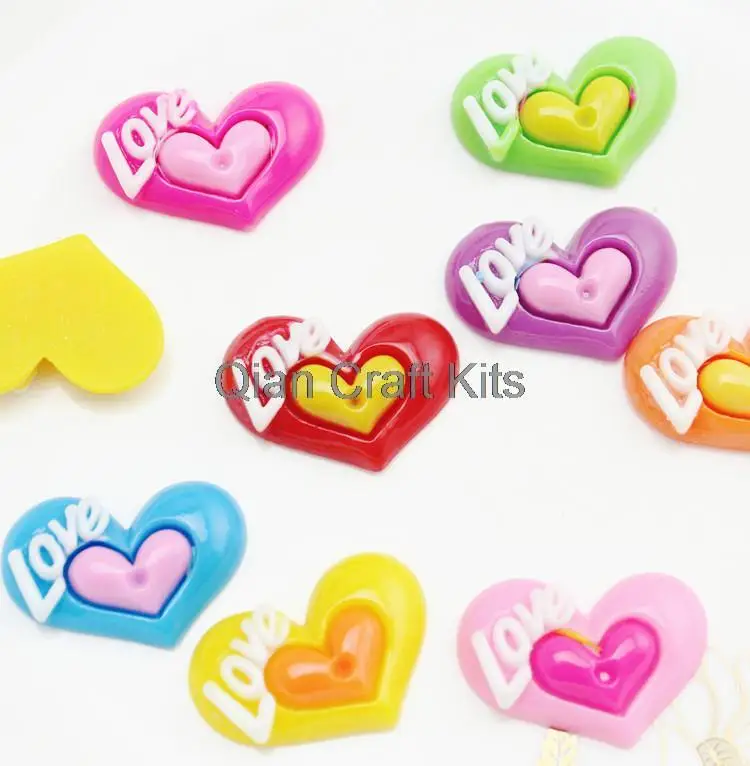 

Set of 120pcs mixed color big heart love signature resin cabochons (32x25mm) scrapbooking cell phone decor,hair accessories DIY