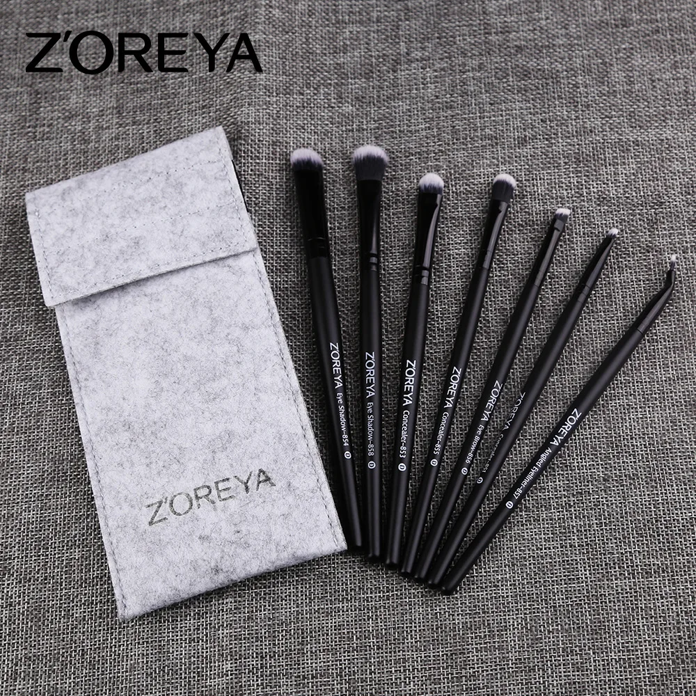 ZOREYA 7 черная классическая Кисть для макияжа глаз, искусственное волокно, пушистая деревянная ручка с косметичкой, набор для красоты, инструмент