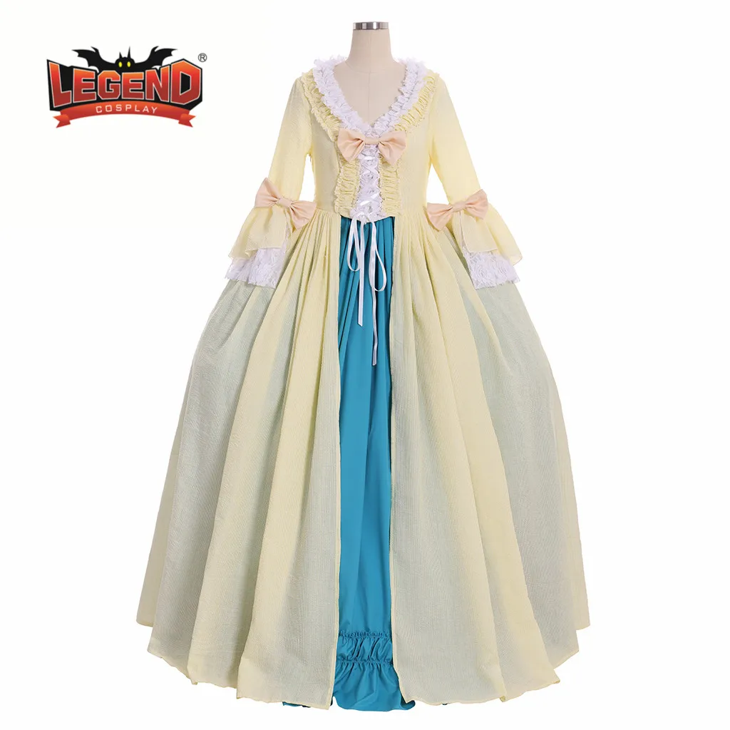 

18th Marie Antoinette Victorian rococo yellow costume dress Halloween French Court Dress rococo cotton dress good quality