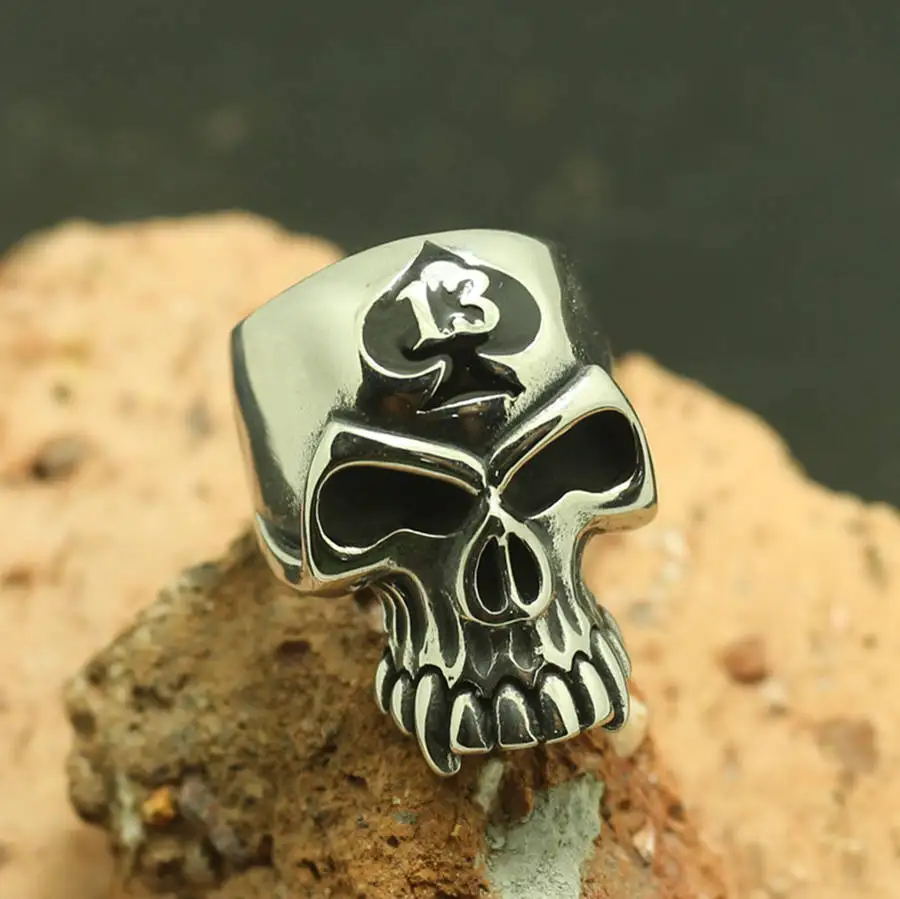 Size 7 to size 15 Men 316L Stainless Steel Cool Number 13 Skull Ring