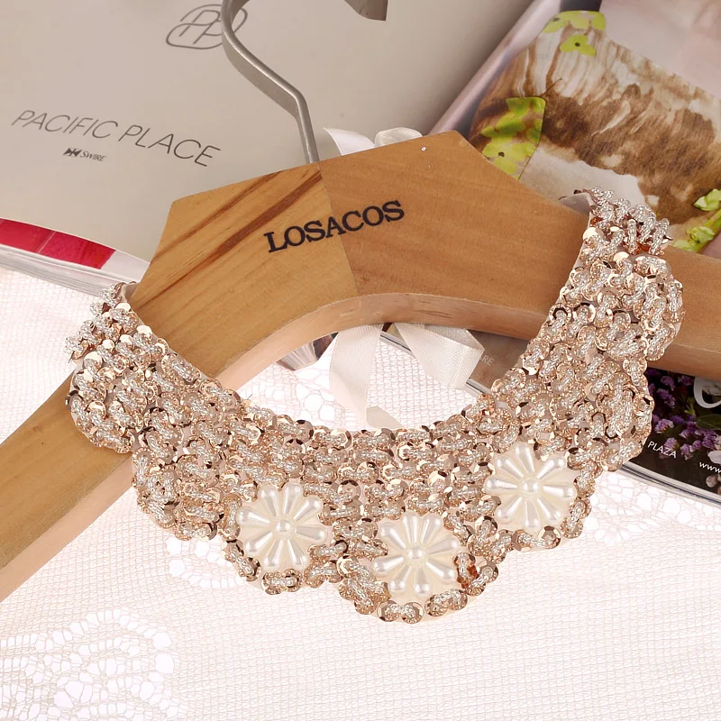 

Pearl beads Deco Fake collar Choker Necklaces with Sequin Jewelry Accessory