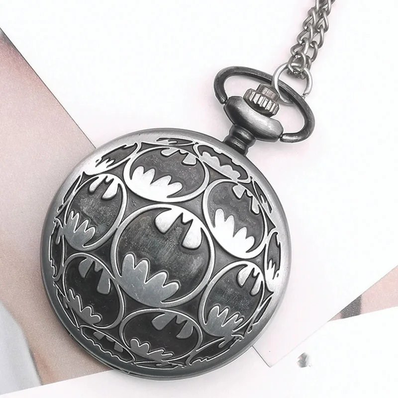 Повседневная мужская резьба черный аналоговый диск Римский номер мужские и женские кварцевые карманные часы с цепочкой для Хэллоуина подарок