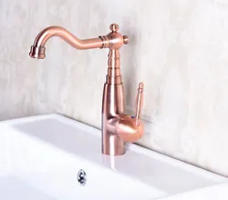 Antique Red Copper Brass Single Lever Handle Bathroom Kitchen Basin Sink Faucet Mixer Tap Swivel Spout Deck Mounted mnf131
